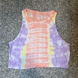 Aeropostale Tie-Dye Ribbed Cropped Tank Top - Peach, Lavender & Yellow